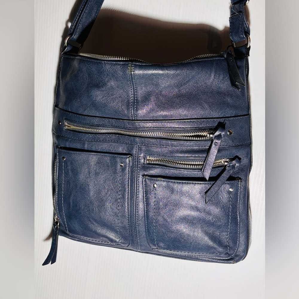 INC International Concepts Leather Crossbody Organizer Bag Navy/Black